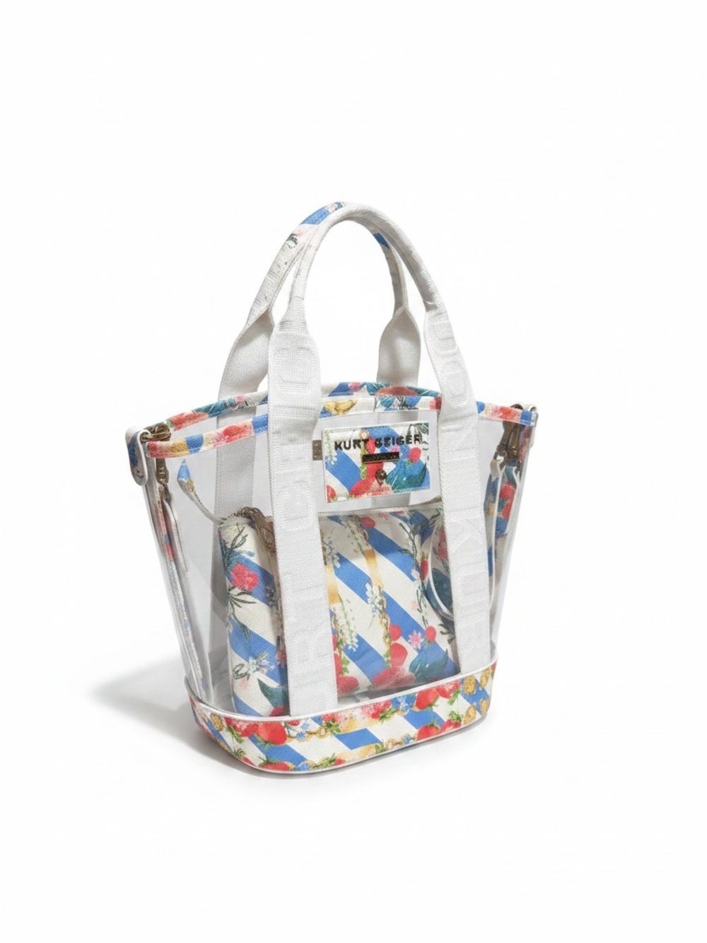 Kurt Geiger Small Hampstead Clear Vinyl Strawberry Tote 3-Piece Set NWOT